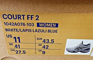 Asics Court FF 2 Tennis Shoes Novak Djokovic, Size M-9.5/W-11 White 1042A076-103 - Picture 1 of 12