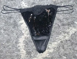 Neu VS Strappy Spitzenbesatz Pailletten V String Höschen Gr. Medium schwarz - Bild 1 von 3