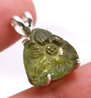 Green Tourmaline Mughal Carved 925Sterling Silver Trillion Natural Stone Pendant