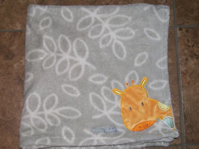 Blankets & Beyond Gray Flowers Orange Giraffe Baby Blanket Security Lovey - Image 1 of 3