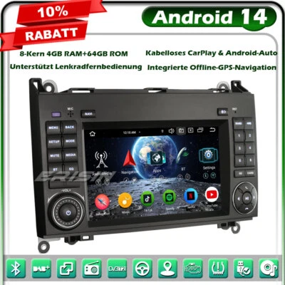 4+64GB Android 14 Autoradio Mercedes A/B Klasse W169 W245 Sprinter Vito Crafter - Bild 1 von 4