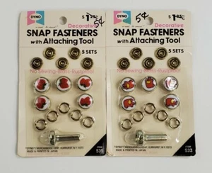 DECORATIVE SNAP FASTENERS WITH ATTACHING TOOL DYNO Elephants & Strawberrys NOS - Picture 1 of 7