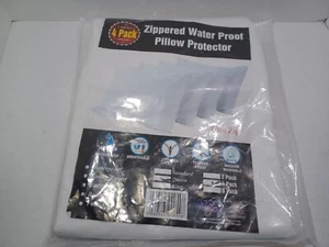 Waterproof Cotton Terry Pillow Protector Zippered Pillow Cases Queen Size 4 Pack - Picture 1 of 6