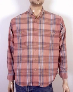 vintage 80s 90s Boston Traders EUC Salmon Plaid Flannel Shirt OCBD grunge L - Picture 1 of 4