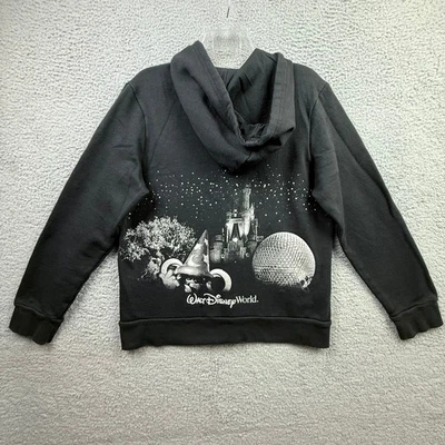 Walt Disney World Hoodie XL Epcot Castle Mickey Wizard Hat Black Gray Full Zip - Image 1 of 4