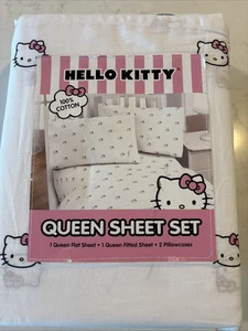 Neu Hello Kitty Kopf Rosa Schleife Königin 4-teiliges Lakenset Sanrio 100 % Baumwolle - Bild 1 von 3