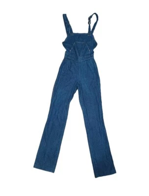 20 世纪 70 年代蓝色棉质牛仔围兜背带裤 H.I.S. 出品 连身裤 5 码 — 第 1/4 张图片