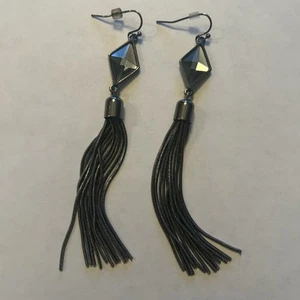 Lia Sophia Contessa Hematite Tone Drop Dangle Chains Earrings w/Cut Crystal - Picture 1 of 5