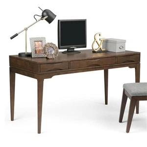 Maklaine Mid-Century Solid Wood Computer Desk in Walnut Brown - Picture 1 of 5