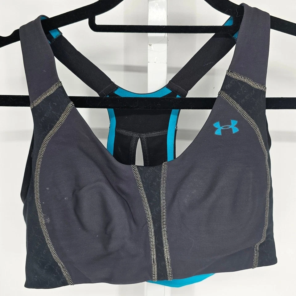 Sujetador deportivo Under Armour para mujer talla M de alto impacto gris negro azul espalda deportiva Foto 1 de 3