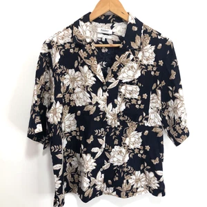 Camicia Farhi by Nicole Farhi blusa puro lino blu navy floreale vestibilità rilassata boxy - M - Foto 1 di 16
