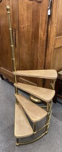 Vintage Library Steps MCM Faux Bamboo Brass & Embossed Leather Display Stand - Picture 1 of 8