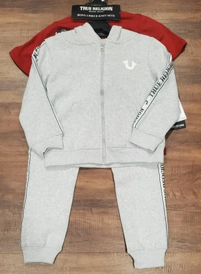 Conjunto Jogger True Religion Meninos 3 Peças Cinza Tamanho 4 Calça Moletom Camiseta Novo com etiquetas - Imagem 1 de 4
