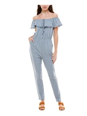 PLANET GOLD Womens Blue Crochet Tie Flutter Sleeve Skinny Jumpsuit XXS - Image 1 of 4