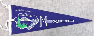 VINTAGE 1960s TEOTIHUACAN MEXICO PENNANT AVENUE OF THE DEAD PYRAMID ARCHAEOLOGY - Picture 1 of 4
