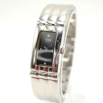 Reloj Tanque Vintage ESQ Mujer Tono Plata 18mm Negro Pulsera 6.5" con Batería Nueva Foto 1 de 4