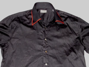 MEN'S BATTAGLIA BEVERLY HILLS BLACK COTTON LONG SLV SHIRT! RED TRIM! ITALY 17.5 - Picture 1 of 10