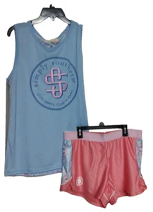 2pc Simply Southern Women Tank Top & Cheer Shorts size S Blue Salmon Aztec #SMR - Picture 1 of 5