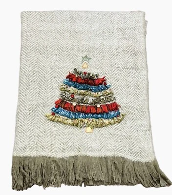 Christmas Tree Blanket Soft Fringed Throw Cynthia Rowley 72" x 50" -RARE - Image 1 of 4