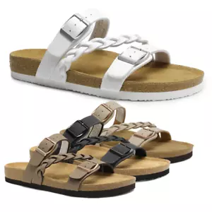 Women Slides Soft Cork Footbed Walking Slip-on Flat Sandals Arch Support - Picture 1 of 30