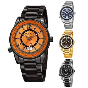 Bracciale Uomo Akribos XXIV AK1021 Quarzo GMT Multifunzione Acciaio Inox wa - Foto 1 di 22