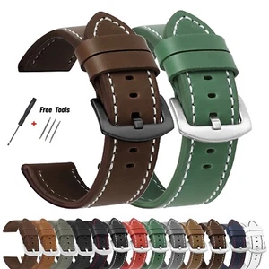 Watch Band Strap Sport Vintage Leather 18 20 22 24Mm Stainless Steel Buckle Watc - Picture 1 of 13