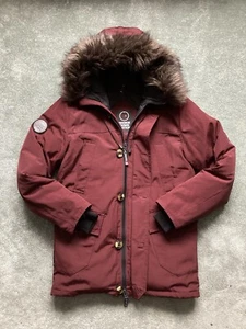 Superdry Rookie Down V3 Womans UK Size 10 Dark Red Hooded Down Coat w Logos  - Picture 1 of 15