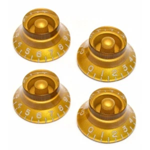 Set of 4 EMBOSSED Bell Knobs For Gibson® USA & CTS Split Shaft Pots Top Hat GOLD - Picture 1 of 2