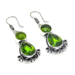 Green Peridot Gemstone Handmade 925 Sterling silver Earring Size 1.95'' - Picture 1 of 1