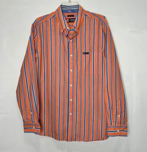 Chaps Ralph Lauren Men’s Shirt sz Lg Orange & Blue Stripes Long Sleeve Easy Care - Picture 1 of 7
