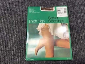 Vintage JC Penney Thigh High Stretch Stockings Seamless Nude Heel Reinforced Toe - Picture 1 of 10