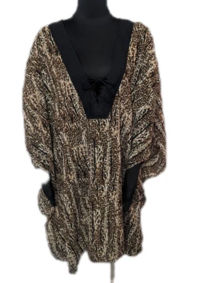 Nuevo con etiquetas Vestido de Natación Jaclyn Smith Cubre Mariposa Negro Leopardo Caftán OSFM Foto 1 de 4