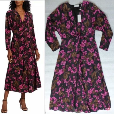 Vestido midi ELIE TAHARI $495 estampado floral de azalea 100 % seda envolvente sintética talla 12 Foto 1 de 4