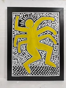 KEITH HARING ACRYLIC ON CANVAS SIGNED AND DATED 1983 WITH FRAME GOOD CONDITION - Picture 1 of 10