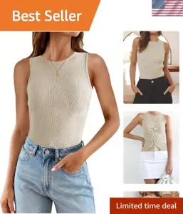 2024 Women's Slim Fitted High Neck Ribbed Tank Top - Elegant Summer Staple - Picture 1 of 11