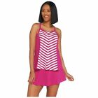 Denim & Co Beach Stripe 2-Piece Tankini Skirt  Swimsuit, Pink, Size  6