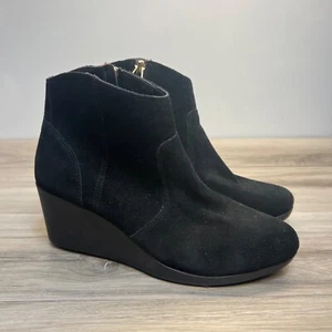Crocs Dual Comfort Leigh Wedge Black Suede Ankle Boots Shoe 203418 Womens Sz 8 - Picture 1 of 11