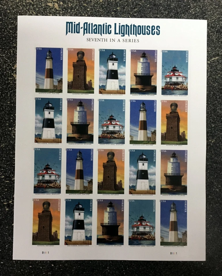 2021USA #5621-5625 Forever Mid Atlantic Lighthouses - Sheet of 20  mint - Image 1 of 1