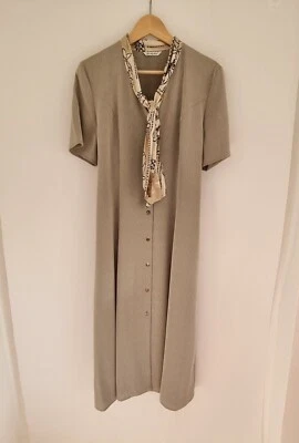 BERKERTEX Dress UK 16 Scarf Detail Mink Front Buttons Tie Back Long - Image 1 of 4