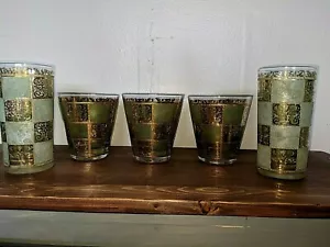 3 VINTAGE CULVER PRADO GREEN / 22k GOLD 12oz HIGHBALL ROCKS GLASS & 1 Tall - Picture 1 of 3