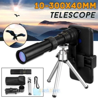 HD Monocular 4K 10-300X40mm Super Telephoto Zoom Telescope with Tripod & Clip  - Image 1 of 4