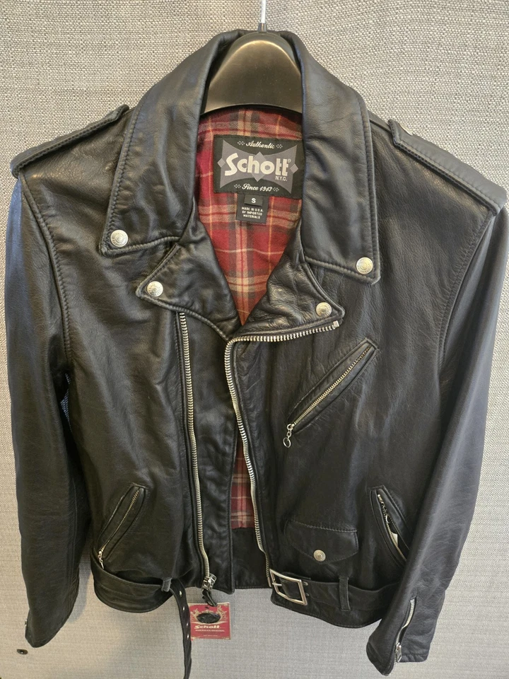  Schott Perfecto 626VN – 黑色皮革摩托车夹克 – S 码 – 美国制造 — 第 1/1 张图片