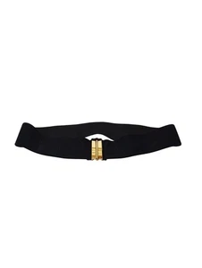 Lauren Ralph Lauren Belt Black Stretch Waist Gold Bar Closure Wide Elastic Sz L - Picture 1 of 8