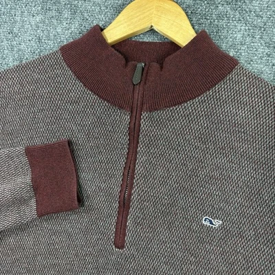 Suéter VINEYARD VINES Para Hombres XL Borgoña Tejido Algodón Lana 1/4 Cremallera Cuello Simulado Logo Foto 1 de 4