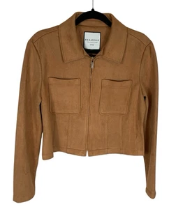 Women's Bagatelle Tan Camel Faux Suede Long Sleeve Full Zip Cropped Jacket M - Picture 1 of 5