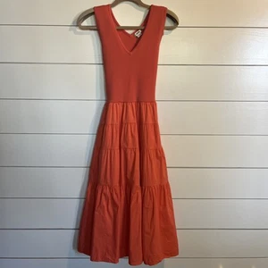 Jason Wu Women’s Knit V-neck Midi Tiered Fit & Flare Dress Size M Coral (orange) - Picture 1 of 11