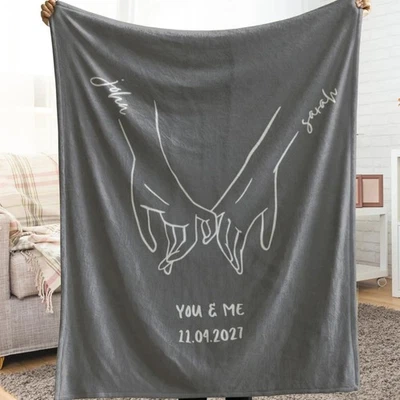 Personalized Couples Anniversary Blanket, Custom Name Couple Blanket Xmas Gifts - Image 1 of 4