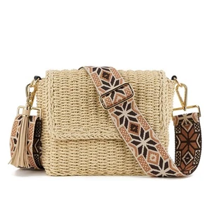 Women's Summer Straw Braided Shoulder Crossbody Bag with Tassel Chain, Adjust... - Picture 1 of 6