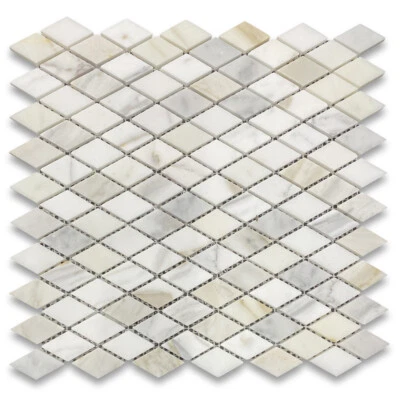 G86XH Calacatta Gold Calcutta Marble Rhomboid Diamond Mosaic Tile Honed - Image 1 of 4