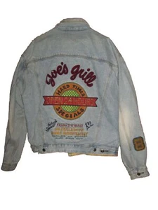 A Nice Bugle Boy Denim Varsity Style Jacket Joe's Grill Size Large Unique Jacket - Picture 1 of 12